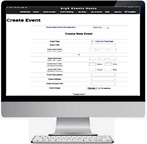 KryX Events create event registration