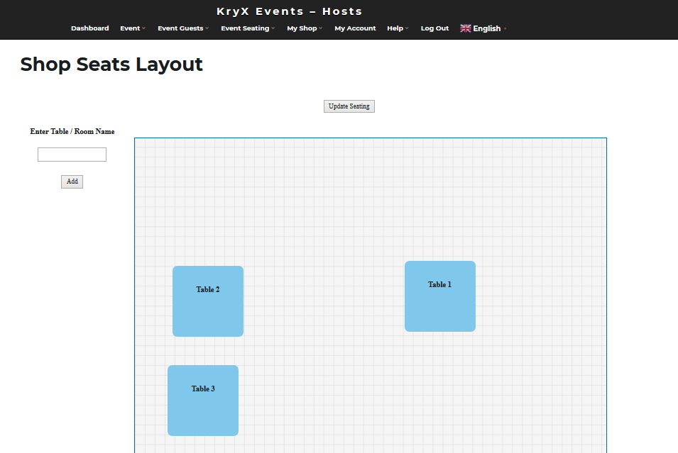 KryX Events Shops Seats Layout